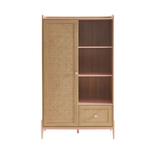 Armoire PABLO rose et cannage rotin 1 porte et 1 tiroir