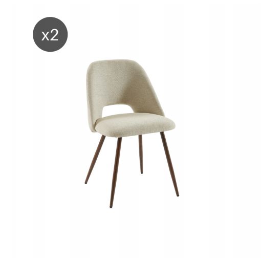 Lot de 2 chaises ELISABETH tissu beige pieds effet chêne