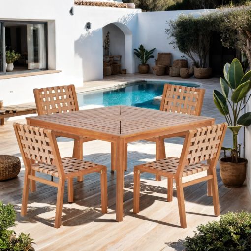Ensemble table et chaises de jardin ABANA en bois d'acacia et résine plate