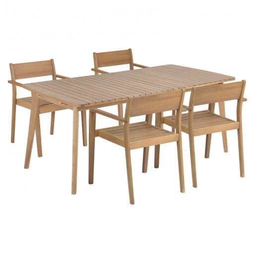 Ensemble table SALMA 180/230 cm extensible en bois d'acacia FSC et 4 chaises de jardin