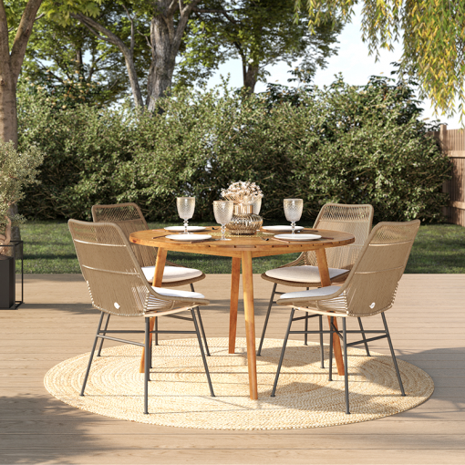 Ensemble table VERONE en bois d'acacia FSC et 4 chaises de jardin avec coussins