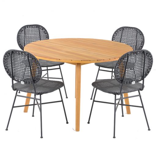Ensemble table VERONE en bois d'acacia FSC et 4 chaises de jardin coloris noir