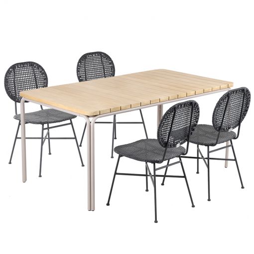 Ensemble table ASTI en bois d'acacia FSC 160 cm et 4 chaises de jardin noir