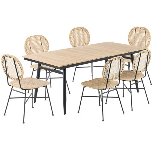 Ensemble table ALBA en bois d'acacia FSC et 6 chaises de jardin naturelles
