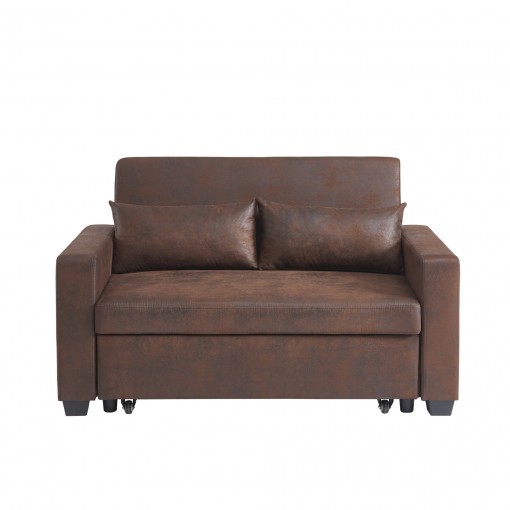 Canapé droit EVA convertible tissu vintage marron 2 places