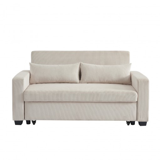 Canapé droit EVA convertible velours côtelé beige 3 places