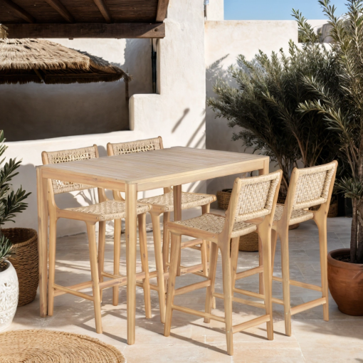 Table haute KUTA 140x90x105 cm en bois d'acacia FSC blanchi