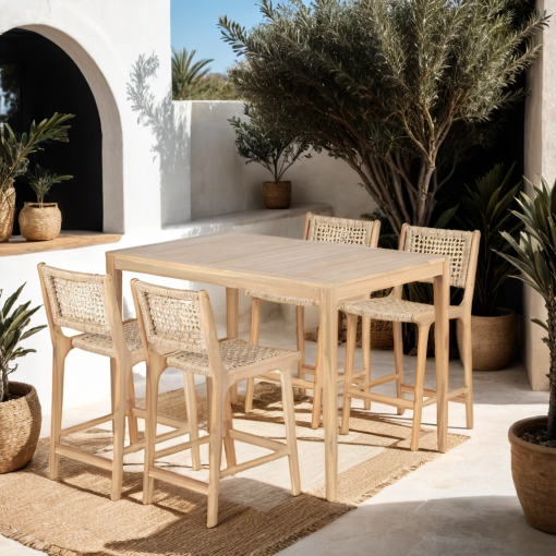 Table semi-haute KUTA 140x90x95 cm en bois d'acacia FSC blanchi