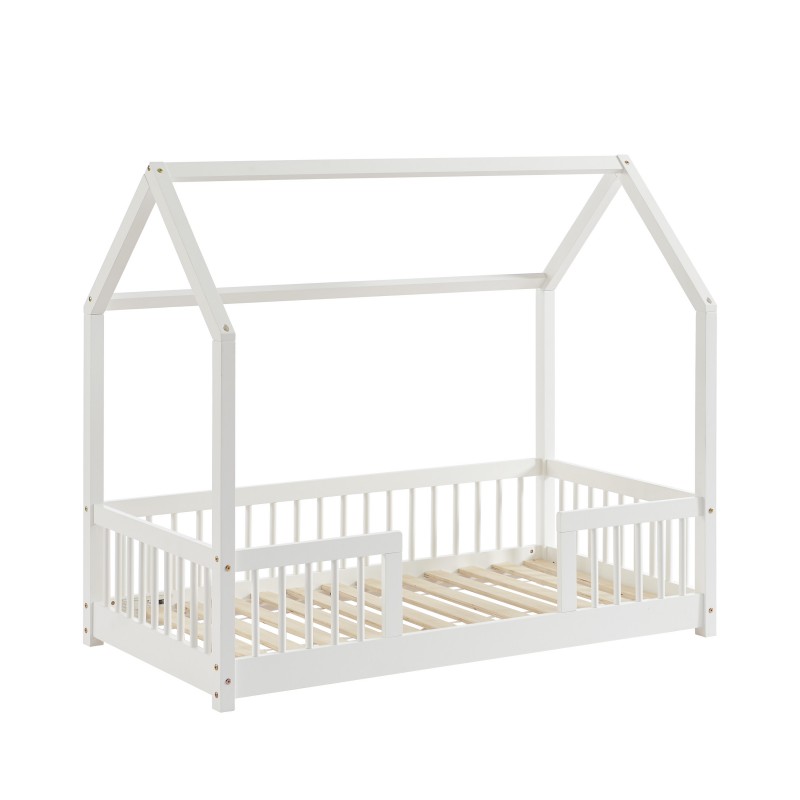 Lit cabane avec barrières TINY pin massif blanc 70x140cm sommier inclus + tiroir Lit cabane avec barrières TINY pin massif blanc 70x140cm sommier inclus + tiroir