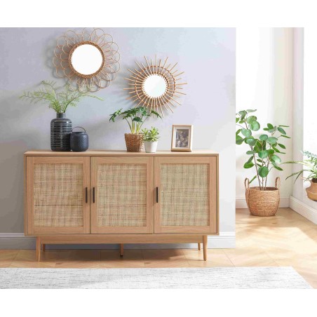 Buffet AMANA effet chêne et cannage rotin 130cm