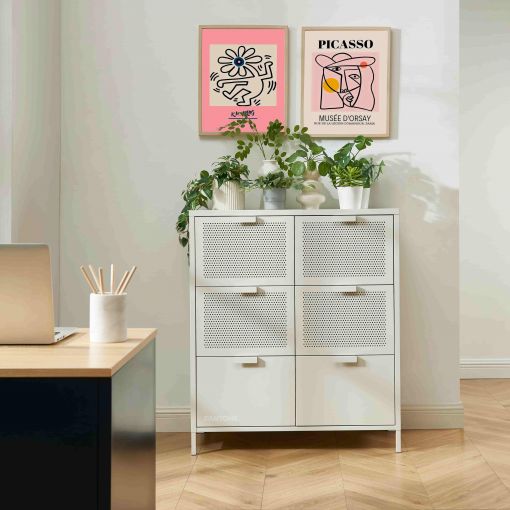 Commode PANTONE métal beige sable 6 tiroirs 90cm