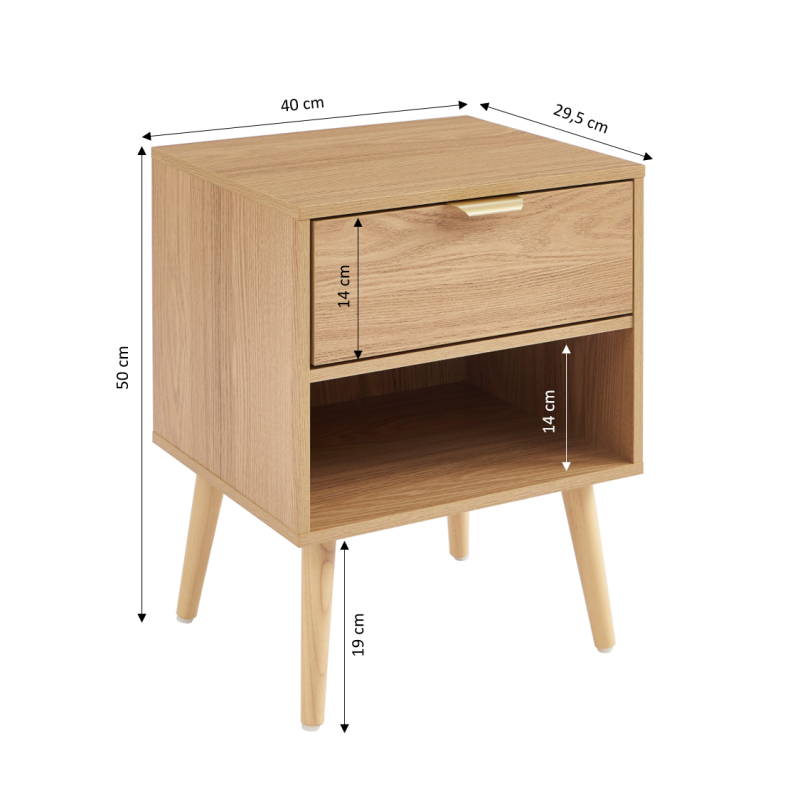 Lot de 2 tables de chevet JEANNE effet chêne 40cm