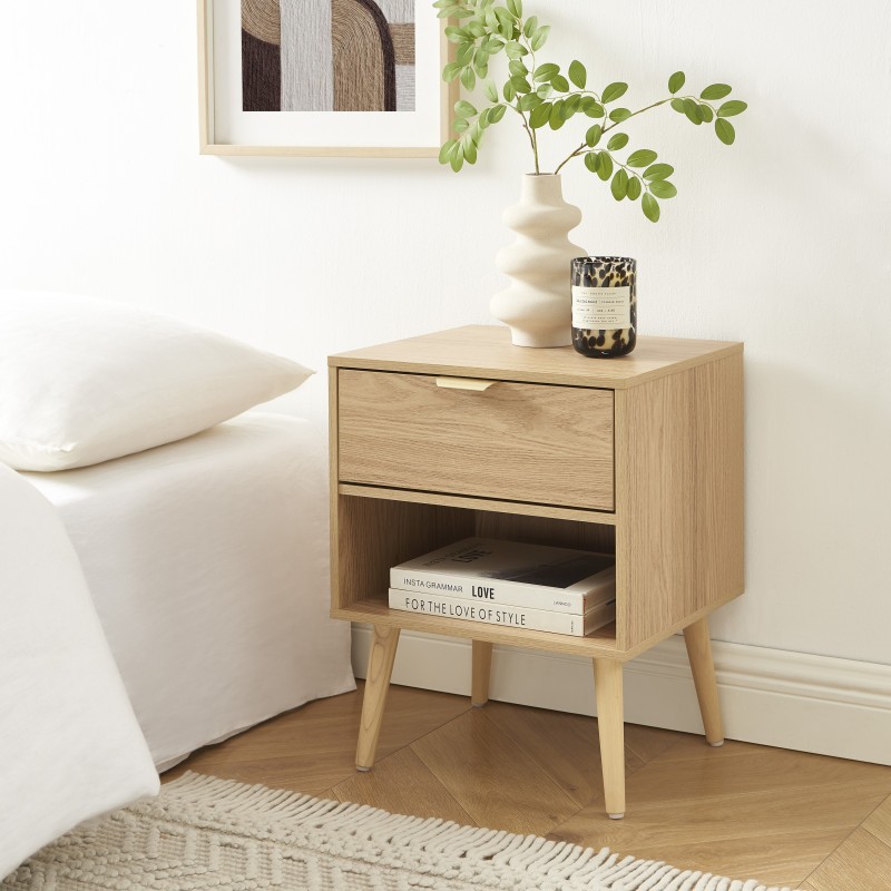 Lot de 2 tables de chevet JEANNE effet chêne 40cm