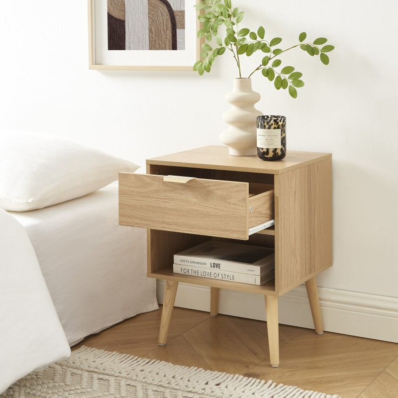 Lot de 2 tables de chevet JEANNE effet chêne 40cm