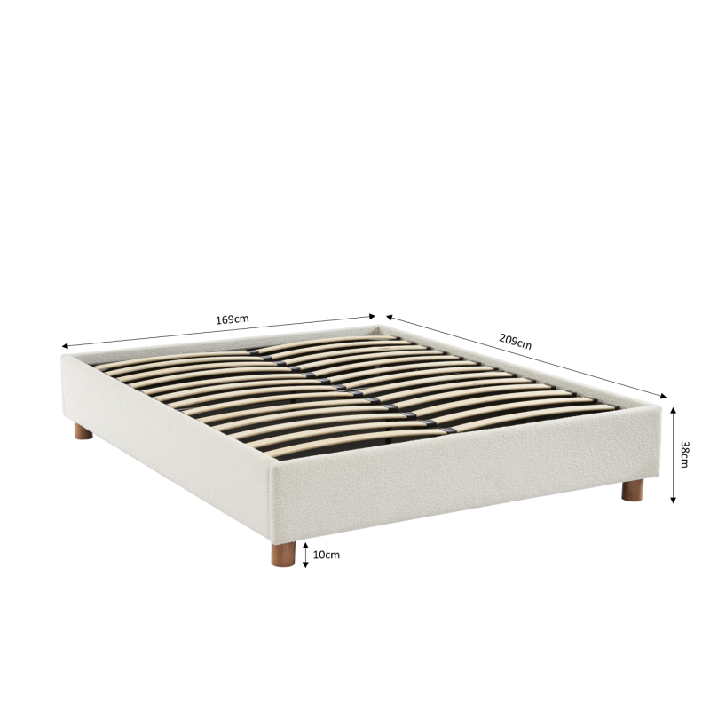 Lit coffre KORALL tissu bouclettes écru 160x200 sommier