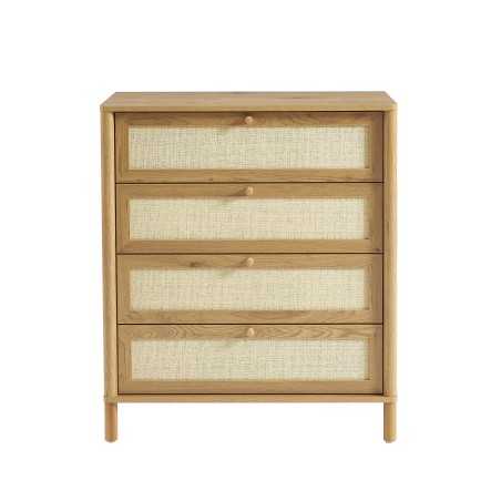 Commode HAIDA 4 tiroirs effet chêne et cannage rotin 42cm