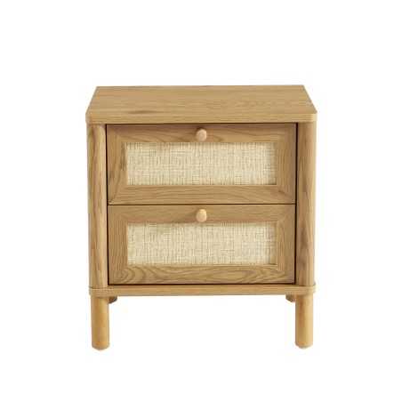Table de chevet HAIDA effet chêne et cannage rotin 2 tiroirs
