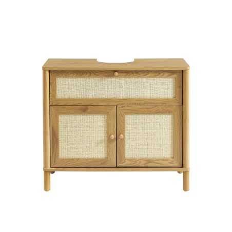 Meuble de salle de bain HAIDA effet chêne et cannage rotin 39,5cm