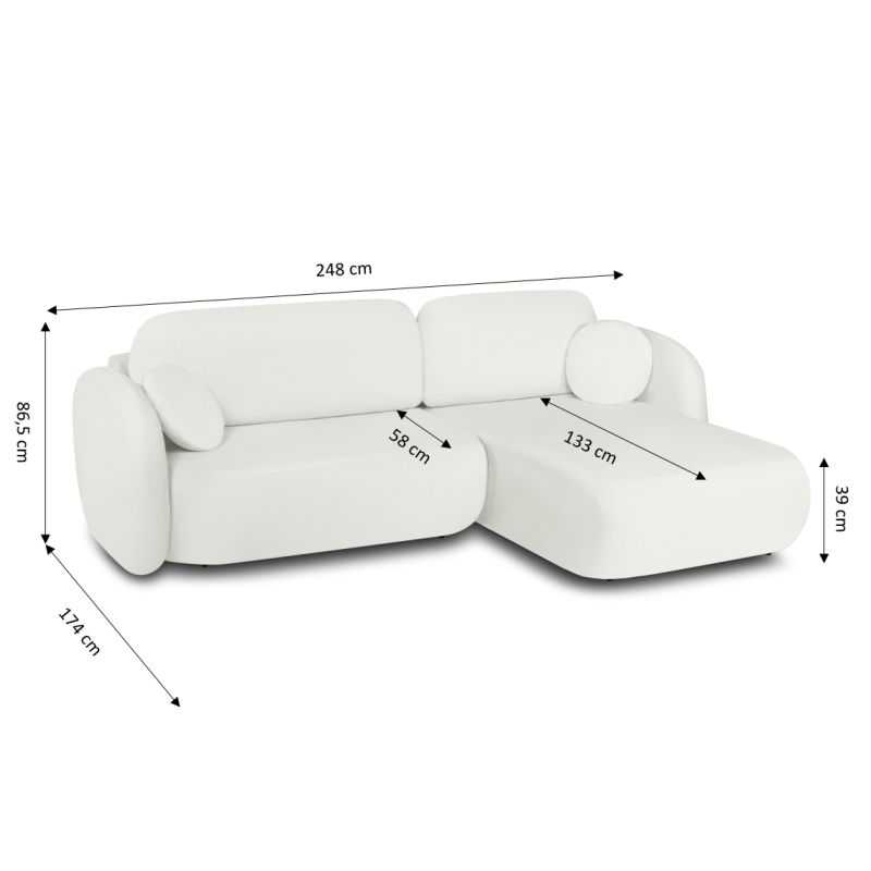 Canapé d'angle droit convertible CARLOTTA 4 places tissu chenille écru