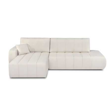 Canapé d'angle gauche convertible BELEM 4/5 places tissu chenille écru
