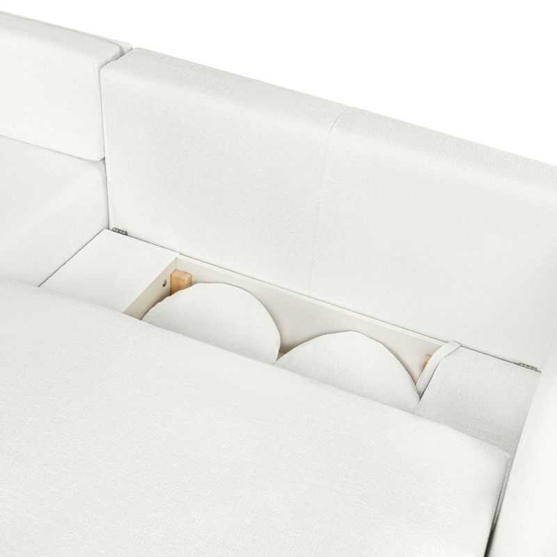 Canapé d'angle gauche convertible CARLOTTA 4 places tissu chenille écru