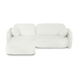 Canapé d'angle gauche convertible CARLOTTA 4 places tissu chenille écru