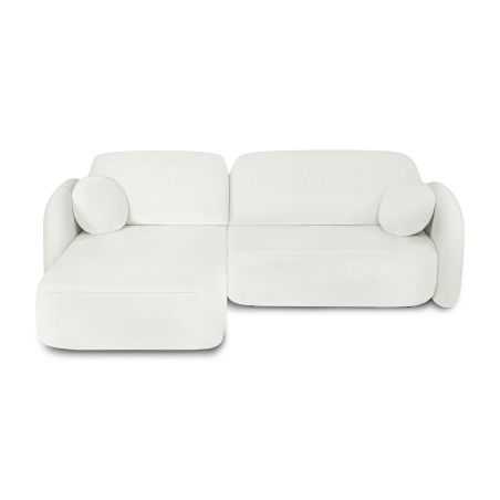 Canapé d'angle gauche convertible CARLOTTA 4 places tissu chenille écru