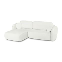 Canapé d'angle gauche convertible CARLOTTA 4 places tissu chenille écru