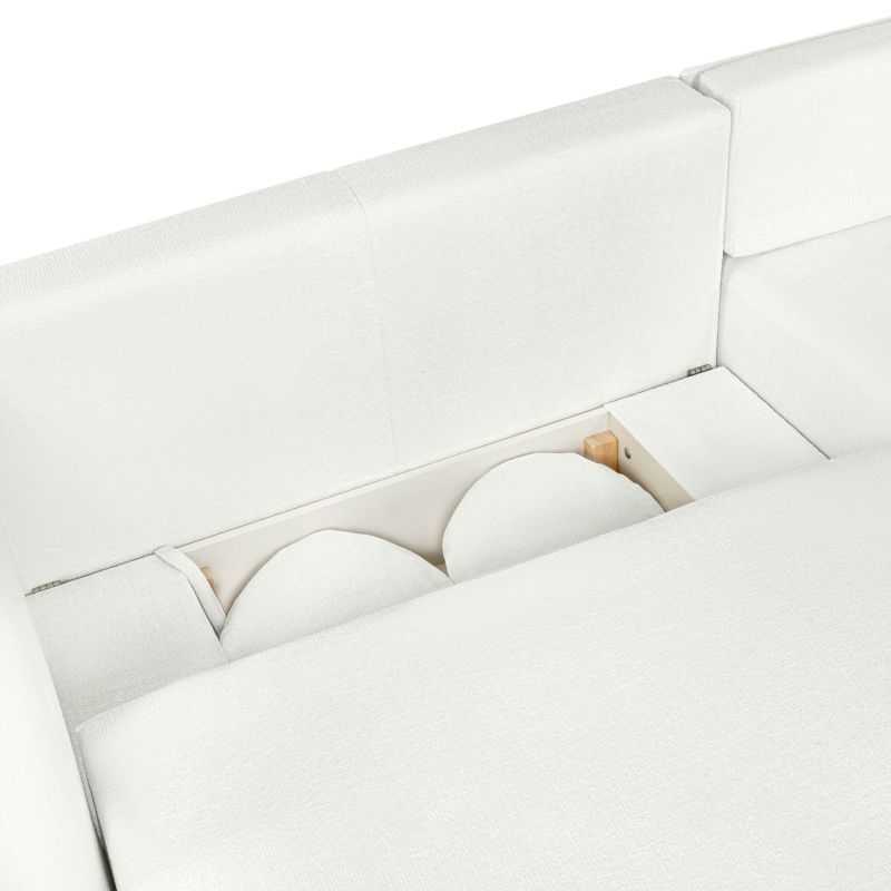 Canapé d'angle droit convertible CARLOTTA 4 places tissu chenille écru