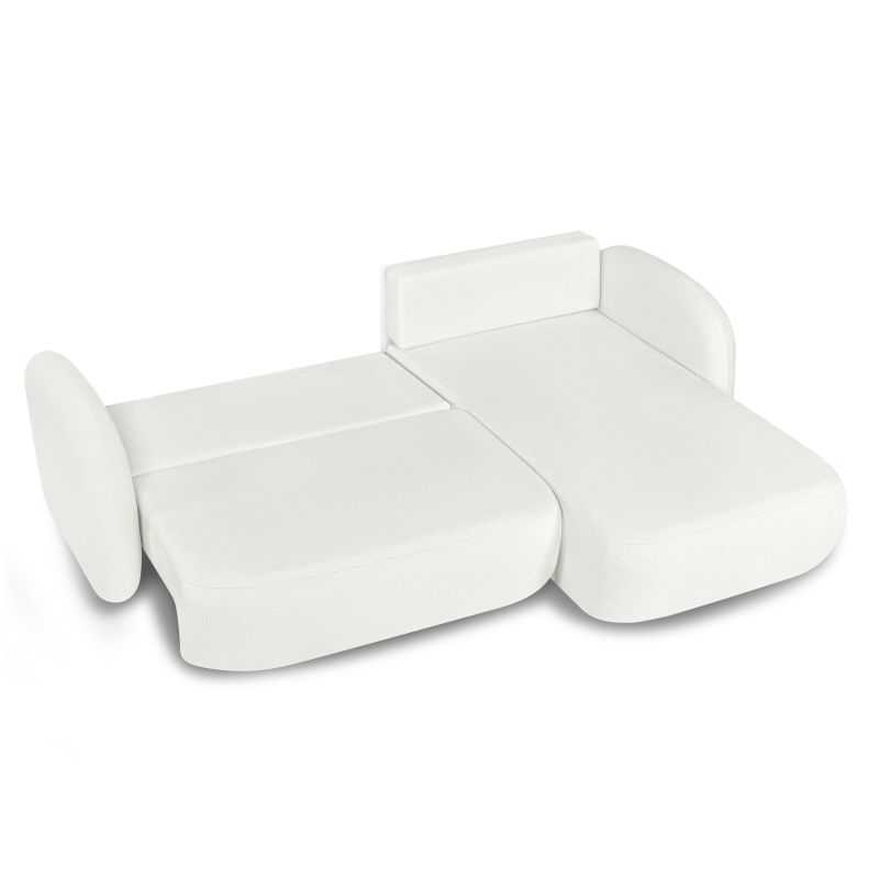 Canapé d'angle droit convertible CARLOTTA 4 places tissu chenille écru