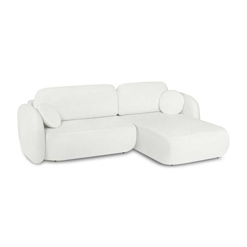 Canapé d'angle droit convertible CARLOTTA 4 places tissu chenille écru