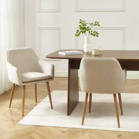 Lot de 2 fauteuils KALLI tissu grège pieds métal finition bois