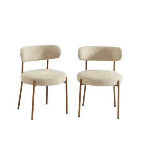 Lot de 2 chaises NOA tissu bouclette beige pieds métal finition bois