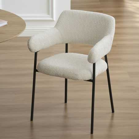 Lot de 2 fauteuils repas IVAN tissu beige pieds métal noir