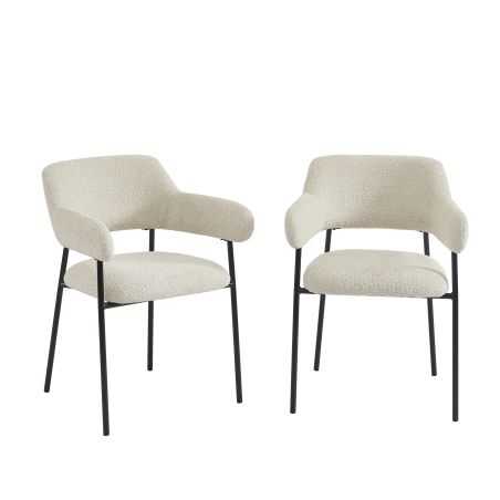 Lot de 2 fauteuils repas IVAN tissu beige pieds métal noir