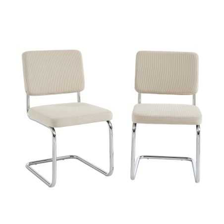 Lot de 2 chaises JACK velours côtelé écru pieds métal chromé