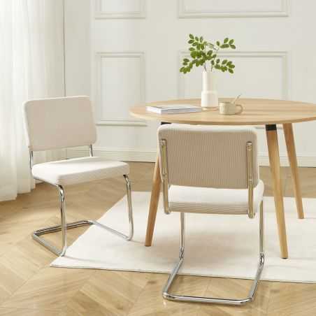 Lot de 2 chaises JACK velours côtelé écru pieds métal chromé