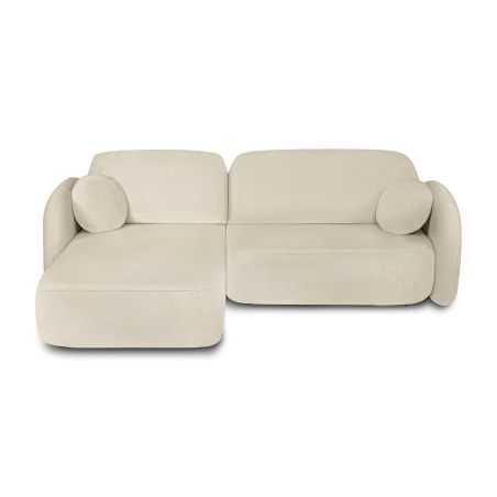 Canapé d'angle gauche convertible CARLOTTA 4 places tissu bouclette grège