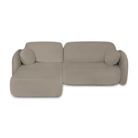 Canapé d'angle gauche convertible CARLOTTA 4 places tissu bouclette taupe