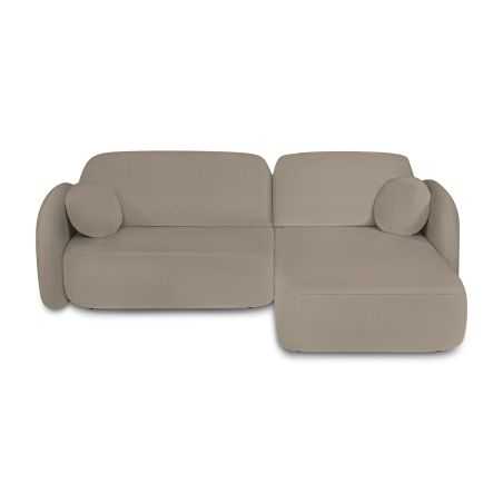 Canapé d'angle droit convertible CARLOTTA 4 places tissu bouclette taupe