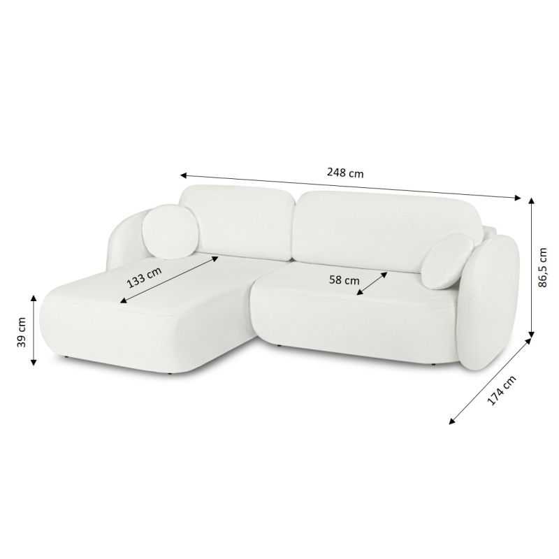 Canapé d'angle gauche convertible CARLOTTA 4 places tissu chenille écru