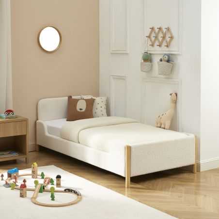 Lit enfant ARI tissu bouclette beige 90x190 sommier inclus