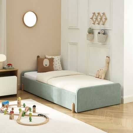 Lit enfant NUI tissu vert 90x190 sommier inclus