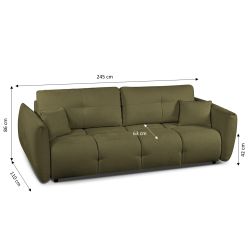 Canapé droit convertible COMO 3 places tissu chenille vert kaki