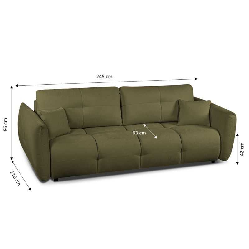 Canapé droit convertible COMO 3 places tissu chenille vert kaki