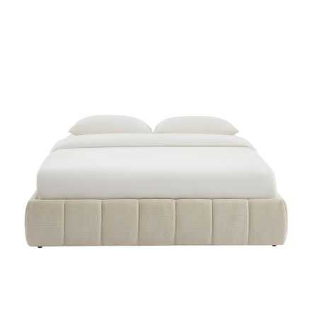 Lit coffre LAVINIA tissu beige 160x200 sommier inclus