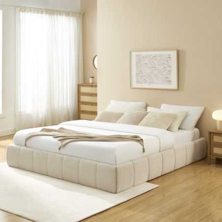 Lit coffre LAVINIA tissu beige 180x200 sommier inclus