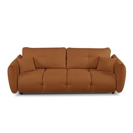 Canapé droit convertible COMO 3 places tissu chenille cognac
