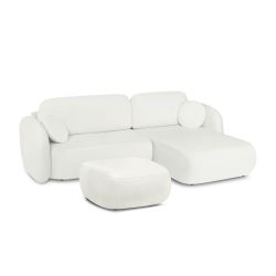 Canapé d'angle droit convertible CARLOTTA 4 places tissu chenille écru