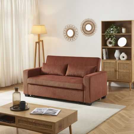 Canapé droit EVA convertible velours côtelé terracotta 3 places